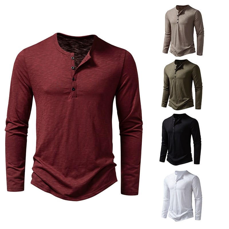 0b57847a-f3ee-4ddb-9275-a6791b8eeec2.jpg Men's Long-sleeved T-shirt Fashion Casual Solid Color Pullover Button Top Autumn And Spring Clothing