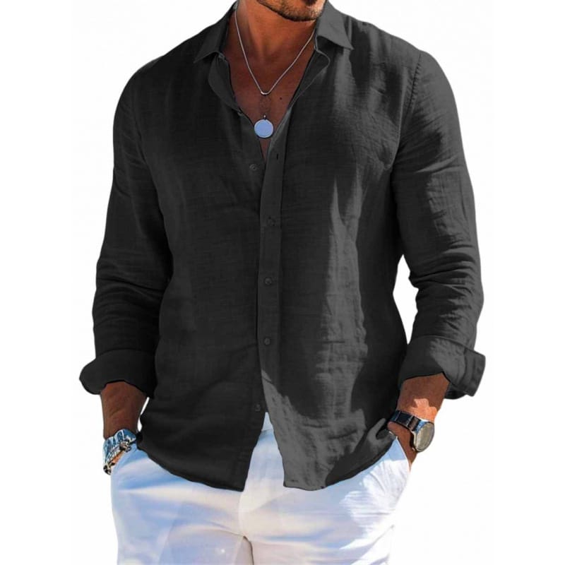 1a55ce23-3d5f-4a7a-bf96-24250c910534.jpg Men's Long Sleeve Shirt Casual Loose Lapel Button Top Solid Color Plus Size Blouse Clothing - Image 8