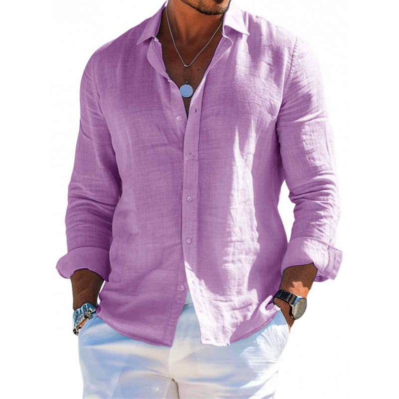 216f0323-ad3b-48d2-82bd-710c7a33f2c1.jpg Men's Long Sleeve Shirt Casual Loose Lapel Button Top Solid Color Plus Size Blouse Clothing - Image 5