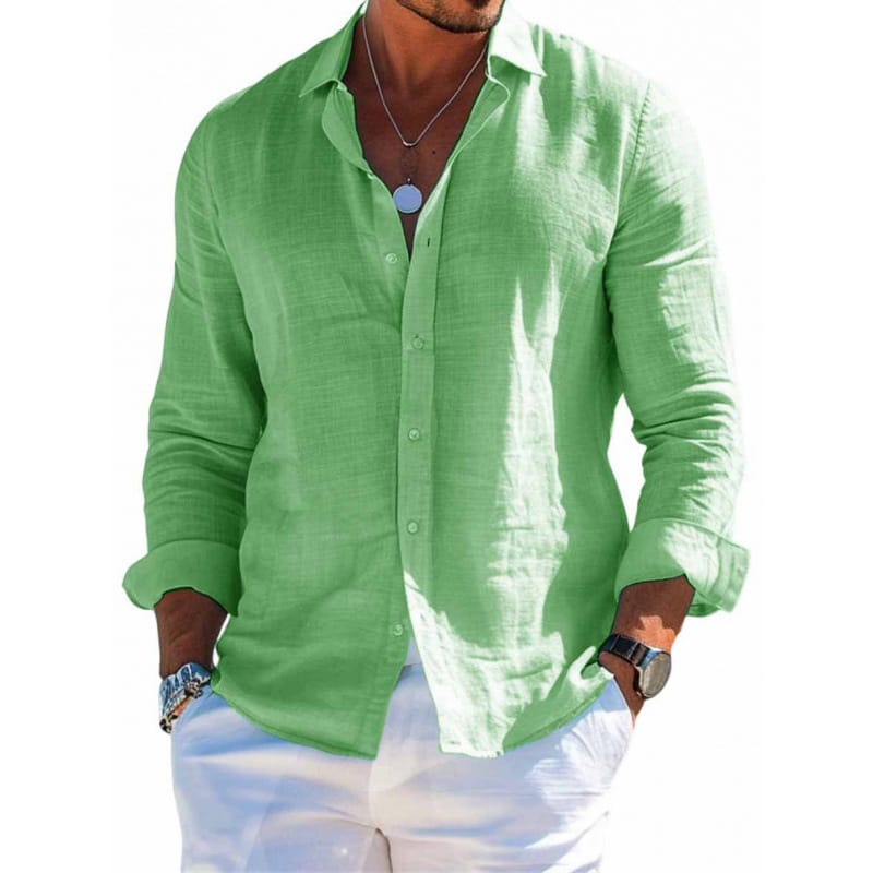 4cb45940-b808-4d30-a20a-36511f47db89.jpg Men's Long Sleeve Shirt Casual Loose Lapel Button Top Solid Color Plus Size Blouse Clothing - Image 7