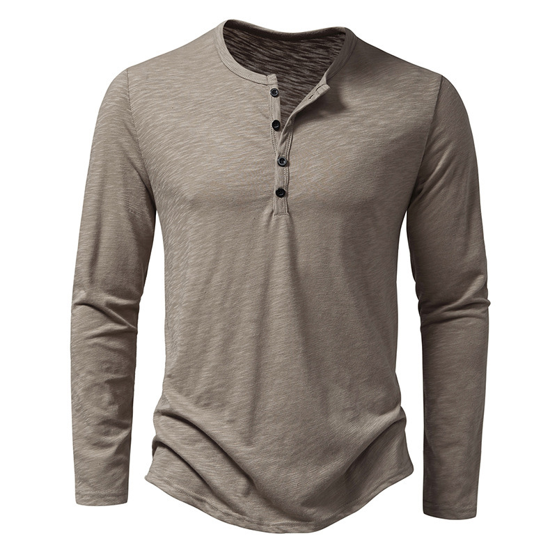 5767e40f-67d0-42d7-b32c-491e6ab1c094.jpg Men's Long-sleeved T-shirt Fashion Casual Solid Color Pullover Button Top Autumn And Spring Clothing - Image 2