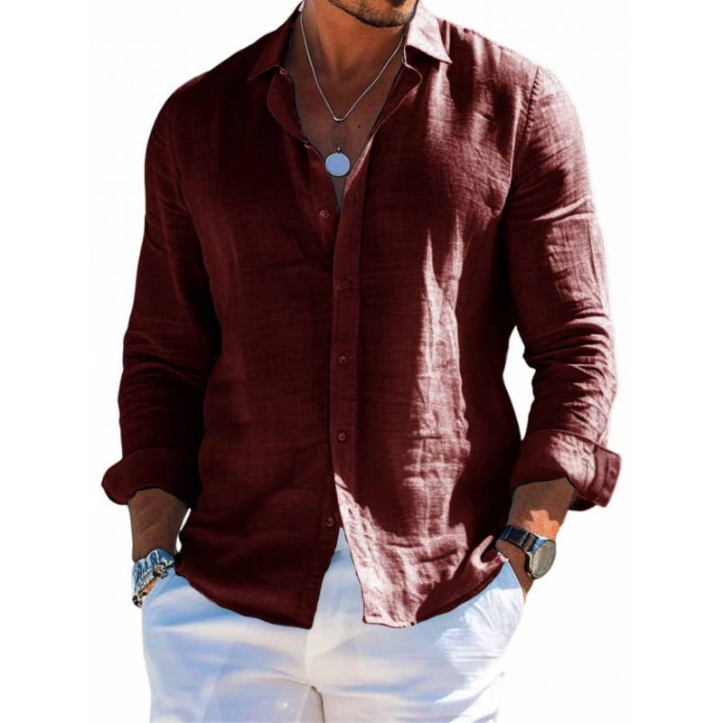57823c15-0cad-4437-be0b-7d7becd3721d.jpg Men's Long Sleeve Shirt Casual Loose Lapel Button Top Solid Color Plus Size Blouse Clothing - Image 10