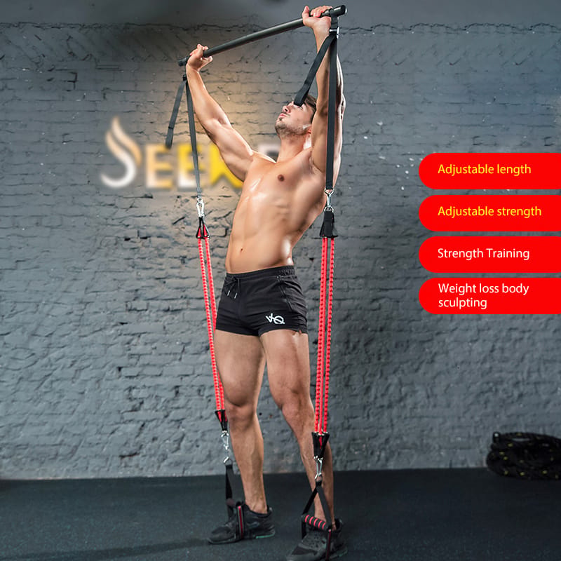 619049938494.jpg Body Workout Trainer Bar with Resistance Bands Rubber Buckles - Image 3