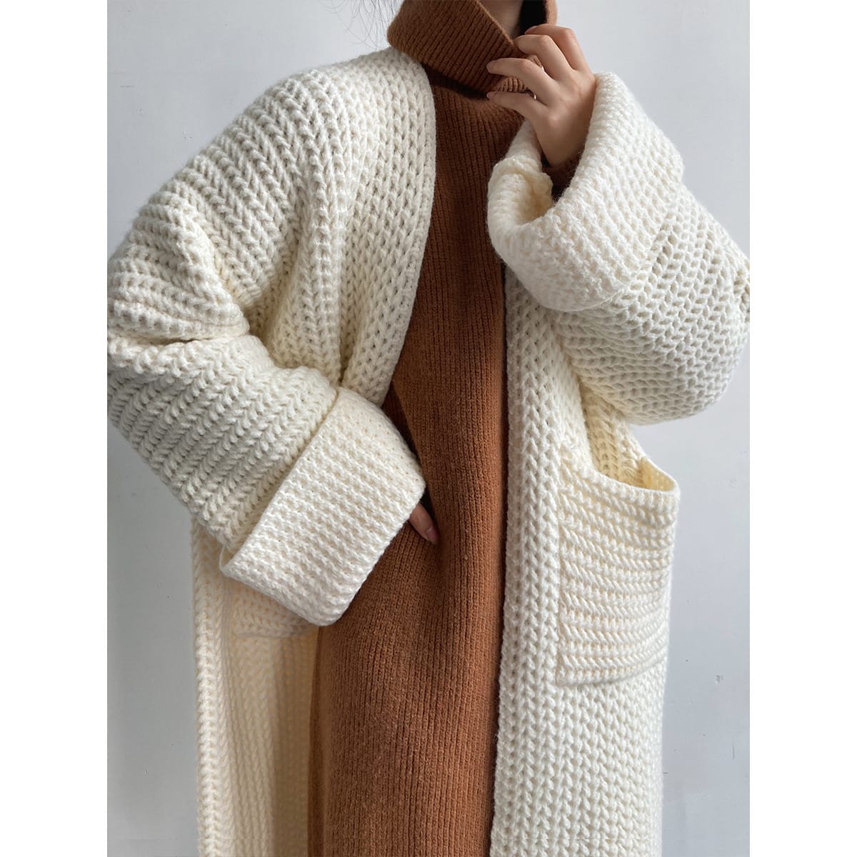 6dd82097-e755-4435-ba31-62e5ed274739.jpg Hepburn Style Solid Color Knitted Cardigan Soft Glutinous - Image 2