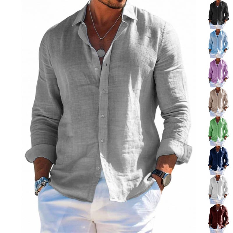 705a43f7-ffcc-4d8d-8742-3b28b2aba96e.jpg Men's Long Sleeve Shirt Casual Loose Lapel Button Top Solid Color Plus Size Blouse Clothing