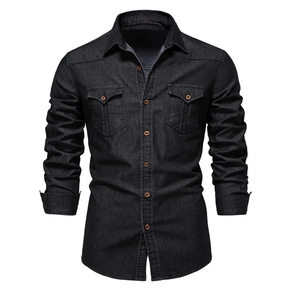 7aac1101-665b-4cda-9bb5-b965f85cc9ca.jpg Men's Long-sleeved Denim Shirt Casual Solid Button Slim Tops Clothing - Image 6
