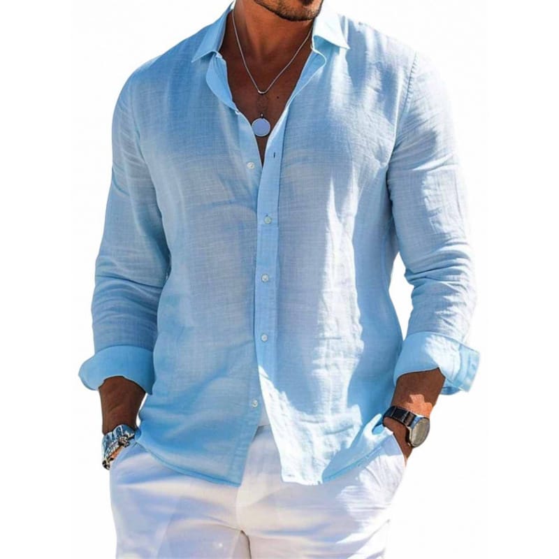90d31705-b12e-4ef5-ace9-4a5f3ebf5f3f.jpg Men's Long Sleeve Shirt Casual Loose Lapel Button Top Solid Color Plus Size Blouse Clothing - Image 3