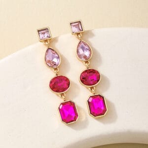 Metal Color Rhinestone Ear Studs Female Geometric Water Drop