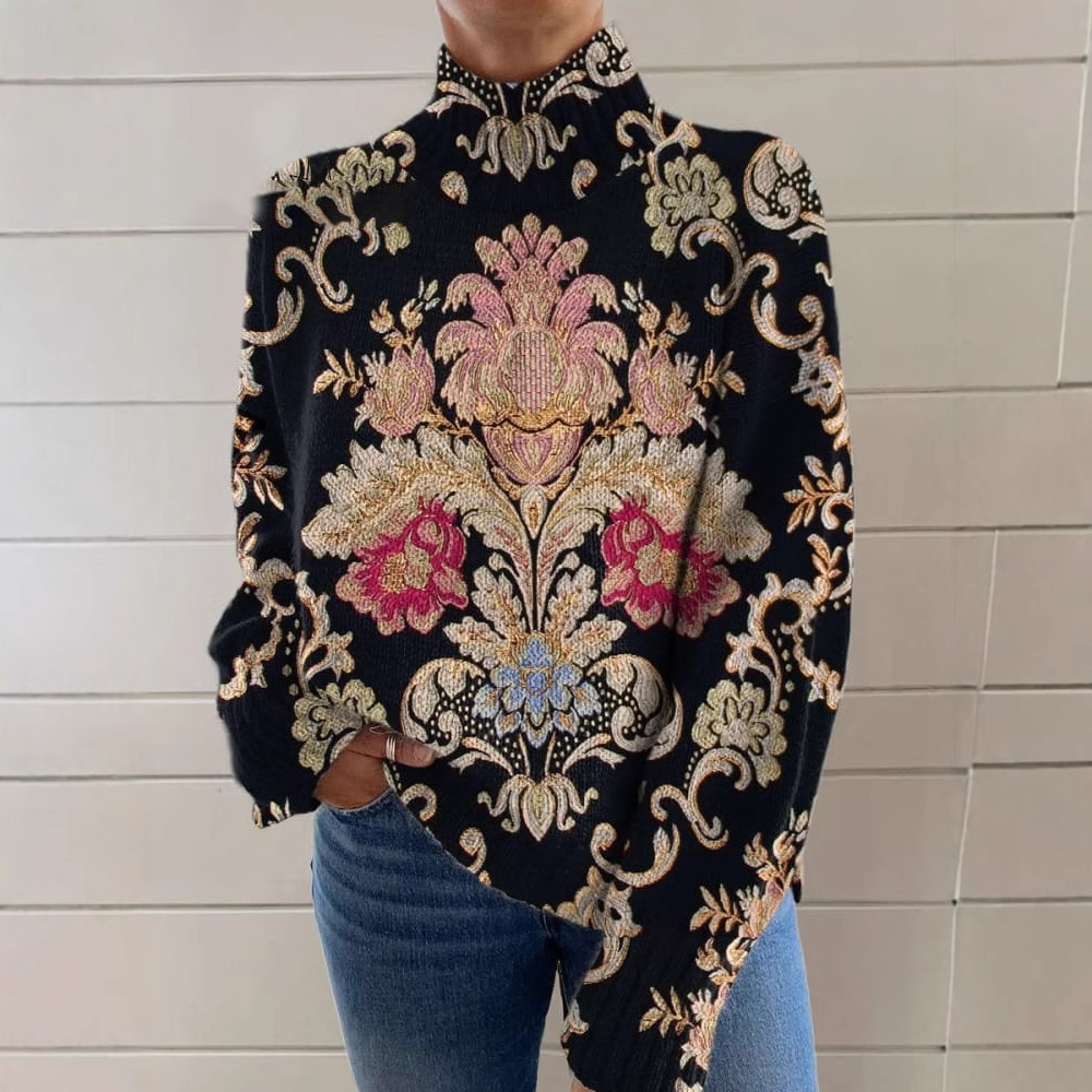 O1CN01jNlowP2LHXqbTYWBm_2220123129667-0-cib.jpg 3D Color Matching Pattern Printed Turtleneck Long Sleeve Sweater