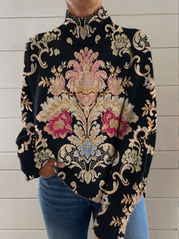 O1CN01l567a62LHXqZia4VD_2220123129667-0-cib.jpg 3D Color Matching Pattern Printed Turtleneck Long Sleeve Sweater - Image 4