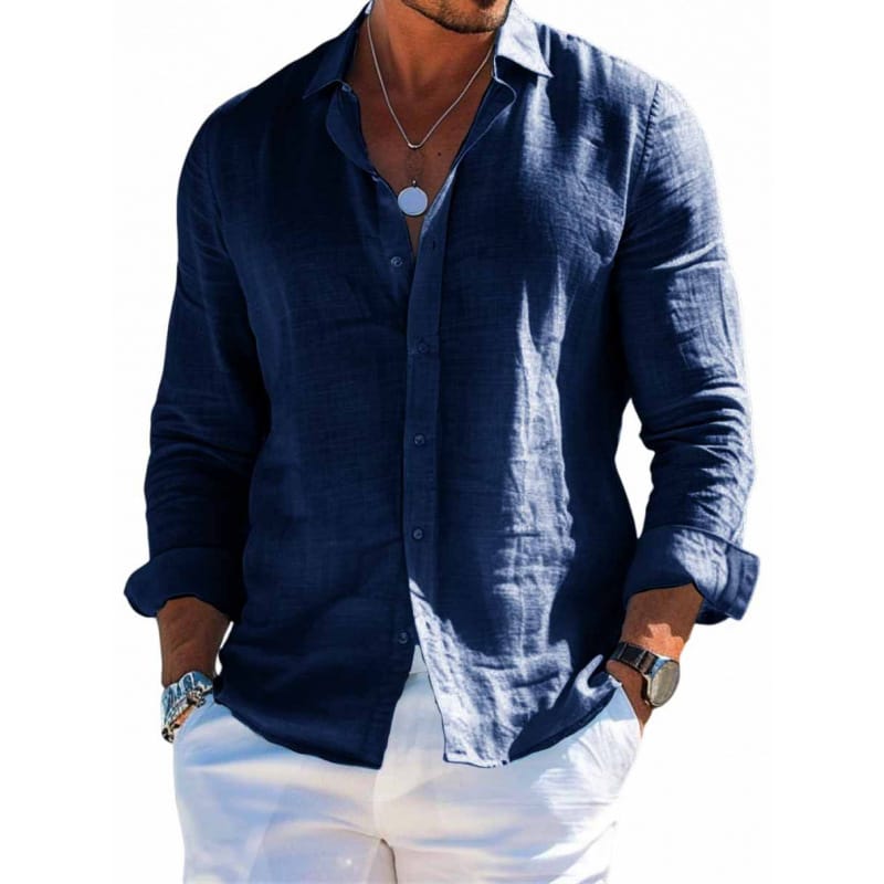 a9f0e37e-529a-4afc-95ad-58f72b8d5368.jpg Men's Long Sleeve Shirt Casual Loose Lapel Button Top Solid Color Plus Size Blouse Clothing - Image 6