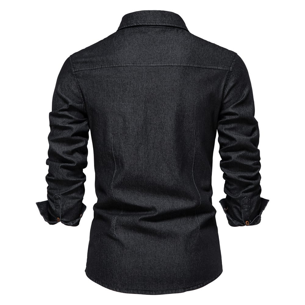b789c6a8-2fc0-4d60-8acd-585c2da8ada2.jpg Men's Long-sleeved Denim Shirt Casual Solid Button Slim Tops Clothing - Image 5