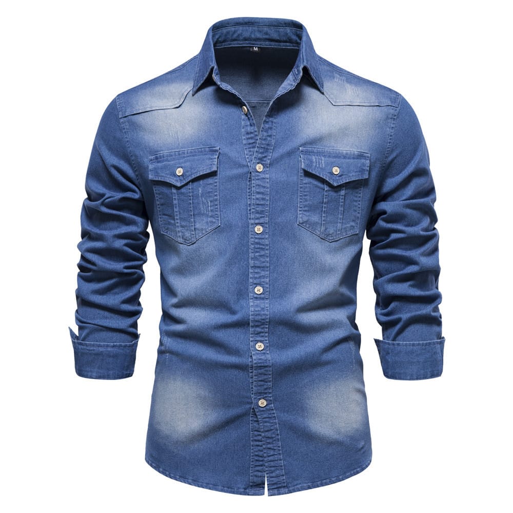 cf5b4efd-1014-476d-b29c-1bc9ca97d0f0.jpg Men's Long-sleeved Denim Shirt Casual Solid Button Slim Tops Clothing - Image 4