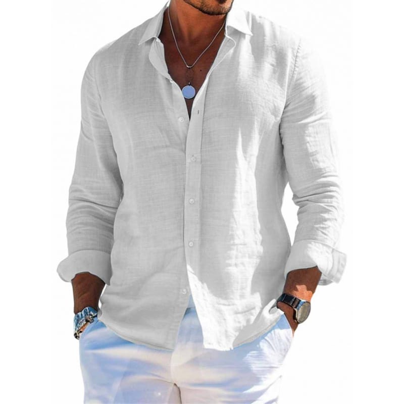fd599a41-4102-470e-96d0-007e119d85b6.jpg Men's Long Sleeve Shirt Casual Loose Lapel Button Top Solid Color Plus Size Blouse Clothing - Image 2