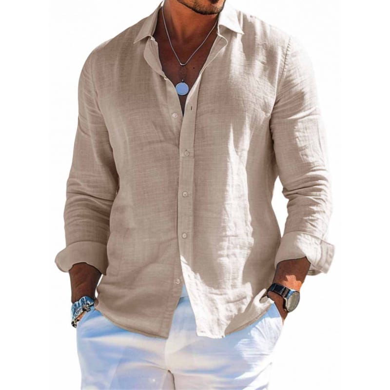 ffb84717-04f0-4fca-ba0d-dbb6086b4257.jpg Men's Long Sleeve Shirt Casual Loose Lapel Button Top Solid Color Plus Size Blouse Clothing - Image 4